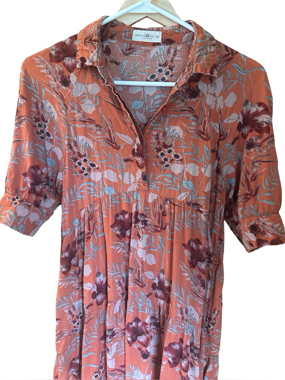 Natural Life Rebecca Orange Floral Collared Midi Shirt Dress XS - Picture 3 of 7